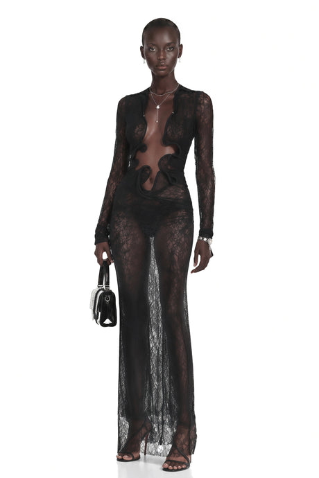 Noemie Black Lace Maxi Dress with CutOuts