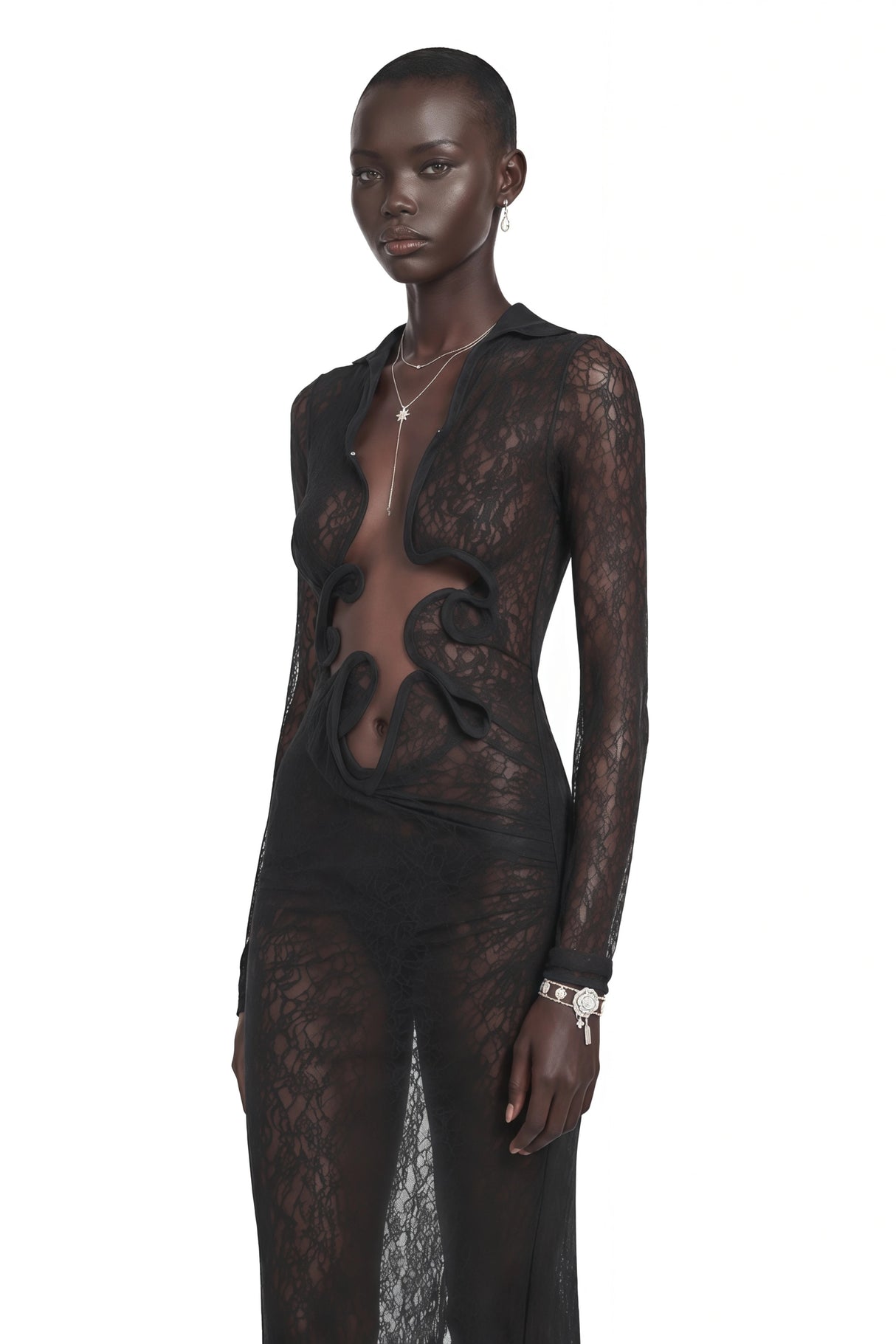 Noemie Black Lace Maxi Dress with CutOuts