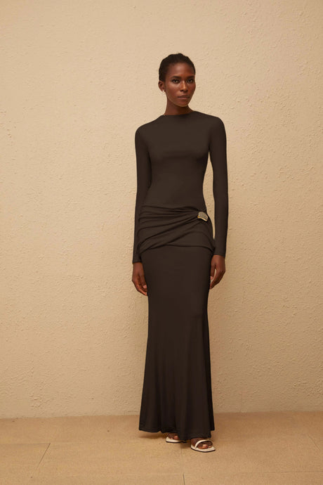 Nolwenn Brown Gathered Maxi Dress
