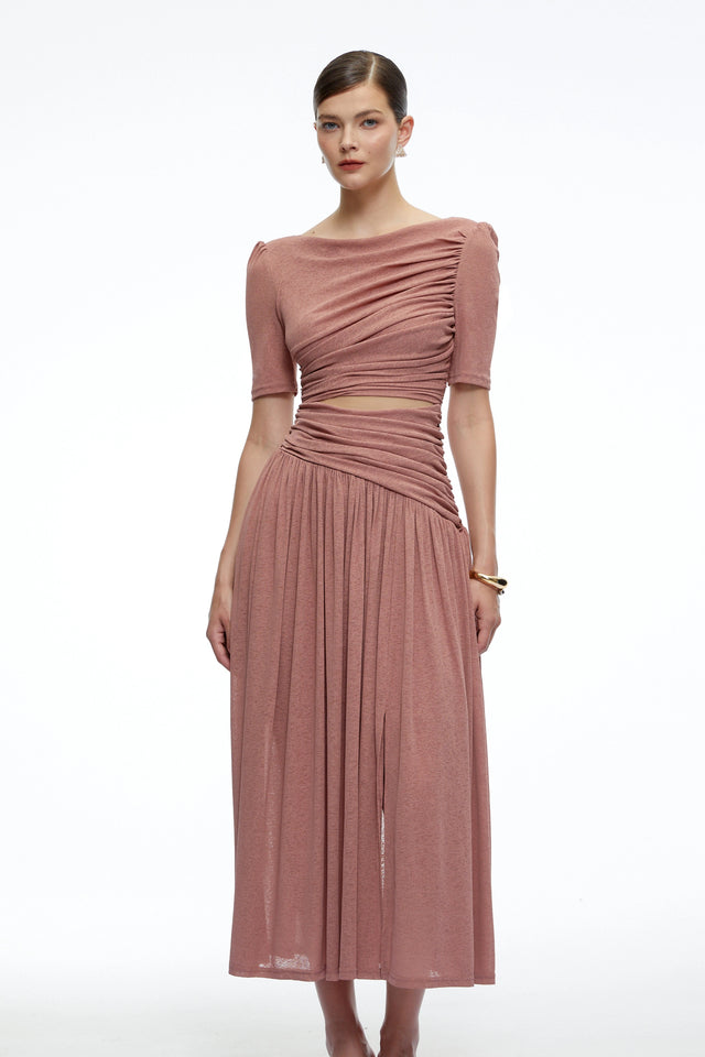 Nolwenn Pink Ruched Maxi Dress with CutOut