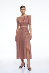 Nolwenn Pink Ruched Maxi Dress with CutOut