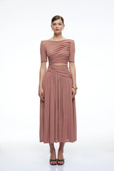 Nolwenn Pink Ruched Maxi Dress with CutOut