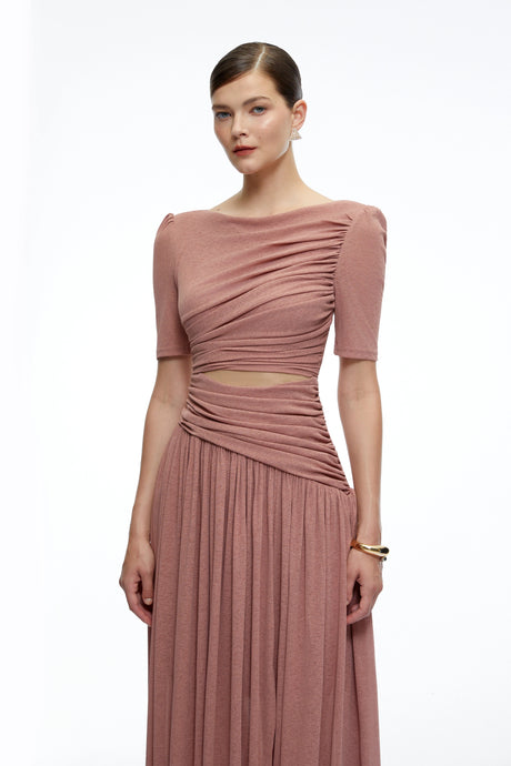 Nolwenn Pink Ruched Maxi Dress with CutOut