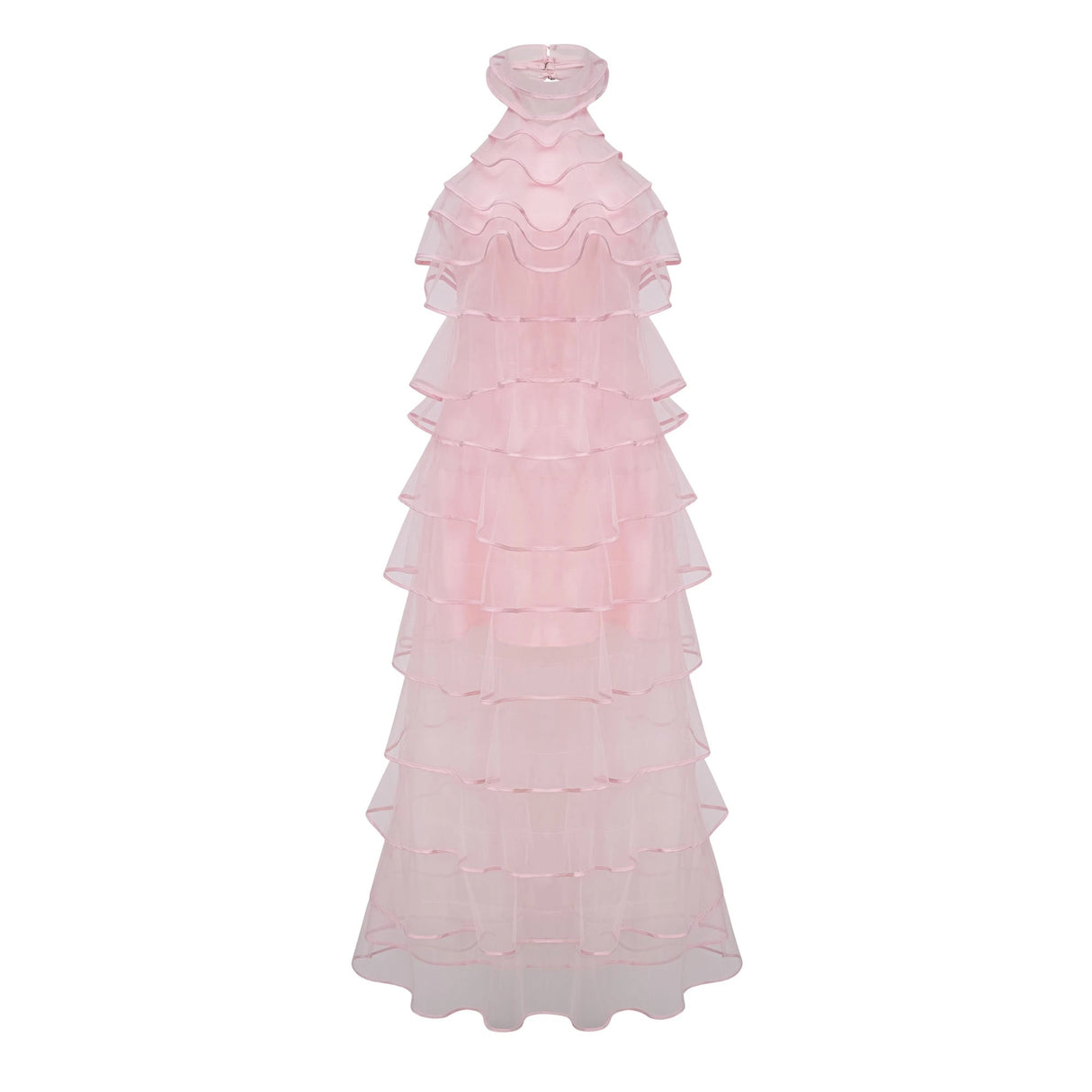 Nonchalante Pink Tiered Halterneck Maxi Dress