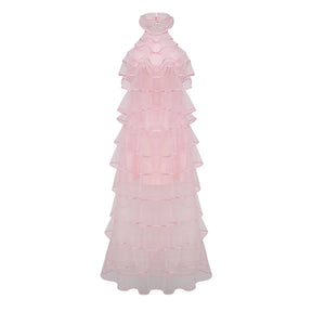 Nonchalante Pink Tiered Halterneck Maxi Dress