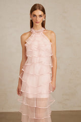 Nonchalante Pink Tiered Halterneck Maxi Dress