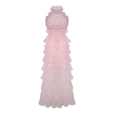 Nonchalante Pink Tiered Halterneck Maxi Dress