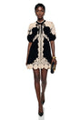 Nora Black Velvet Mini Dress with Lace Panels