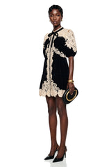 Nora Black Velvet Mini Dress with Lace Panels