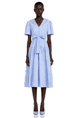 Norma Light Blue Pleated Maxi Dress with Lapel Collar