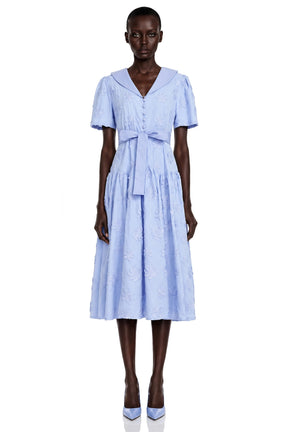 Norma Light Blue Pleated Maxi Dress with Lapel Collar