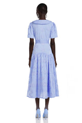 Norma Light Blue Pleated Maxi Dress with Lapel Collar