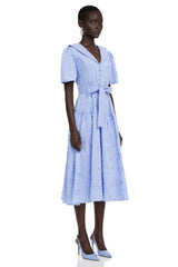 Norma Light Blue Pleated Maxi Dress with Lapel Collar