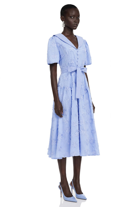Concetta Maxi Dress Light Blue Pleated with Lapel Collar