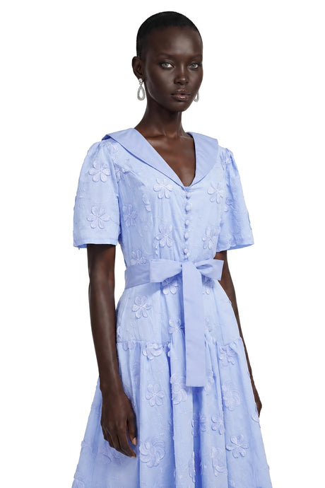 Concetta Maxi Dress Light Blue Pleated with Lapel Collar