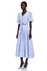 Norma Light Blue Pleated Maxi Dress with Lapel Collar