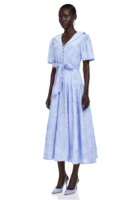 Concetta Maxi Dress Light Blue Pleated with Lapel Collar
