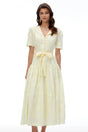 Norma Pale Yellow Pleated Maxi Dress with Lapel Collar