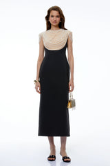 Nova Black Midi Dress with Pearl Chain Panels
