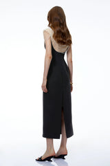 Nova Black Midi Dress with Pearl Chain Panels