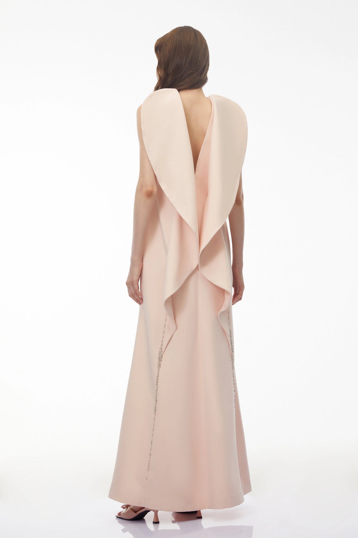 Nova Blush Pink Backless Maxi Dress with Flounce