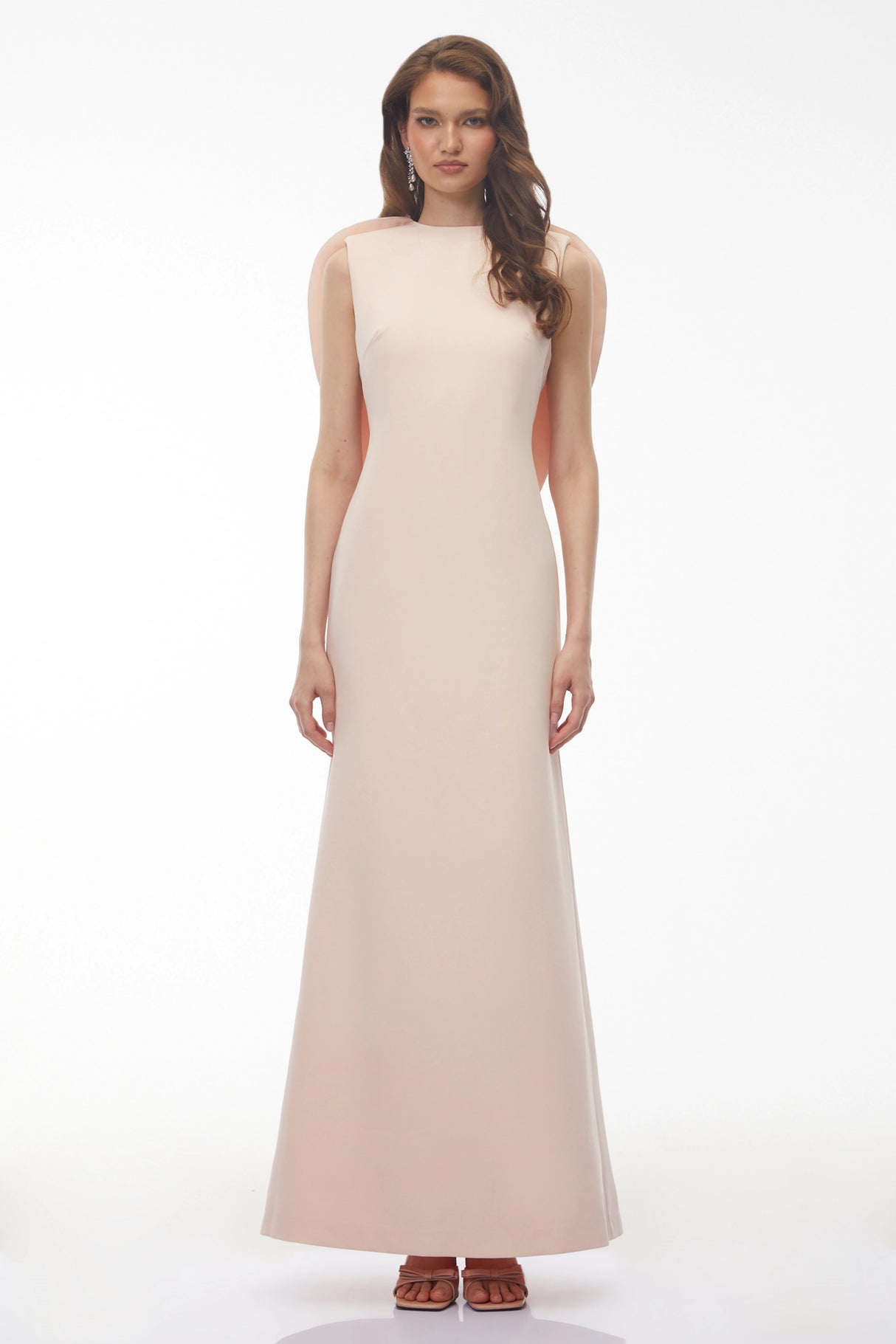 Nova Blush Pink Backless Maxi Dress with Flounce