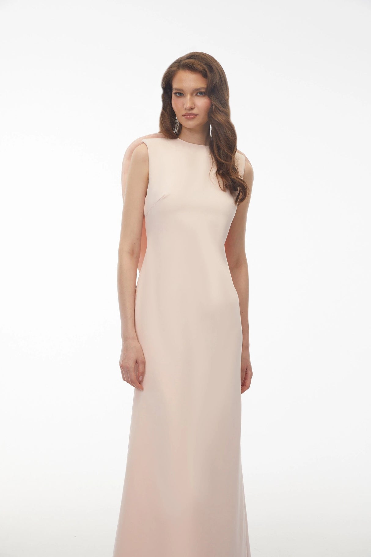 Nova Blush Pink Backless Maxi Dress with Flounce
