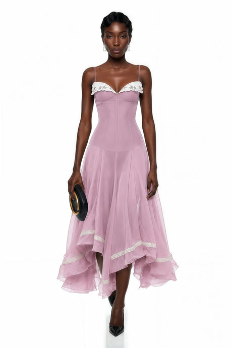 Carlotta Midi Dress Pink Asymmetrical