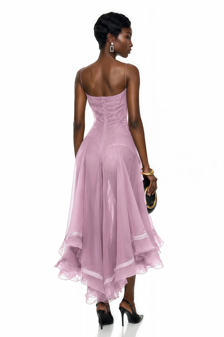 Carlotta Midi Dress Pink Asymmetrical
