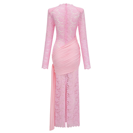 Sage Midi Dress Pink Ribbon Detail Floral Lace