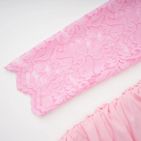 Sage Midi Dress Pink Ribbon Detail Floral Lace