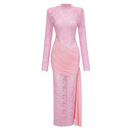 Sage Midi Dress Pink Ribbon Detail Floral Lace