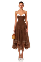 Nuria Rust Brown Asymmetrical Midi Dress
