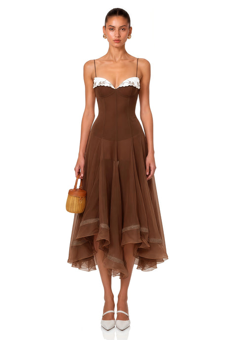 Filippa Midi Dress Rust Brown Asymmetrical