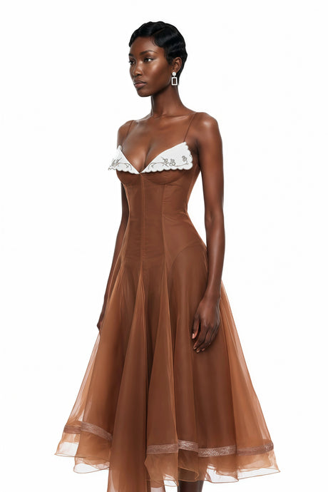 Armanda Midi Dress Rust Brown Asymmetrical