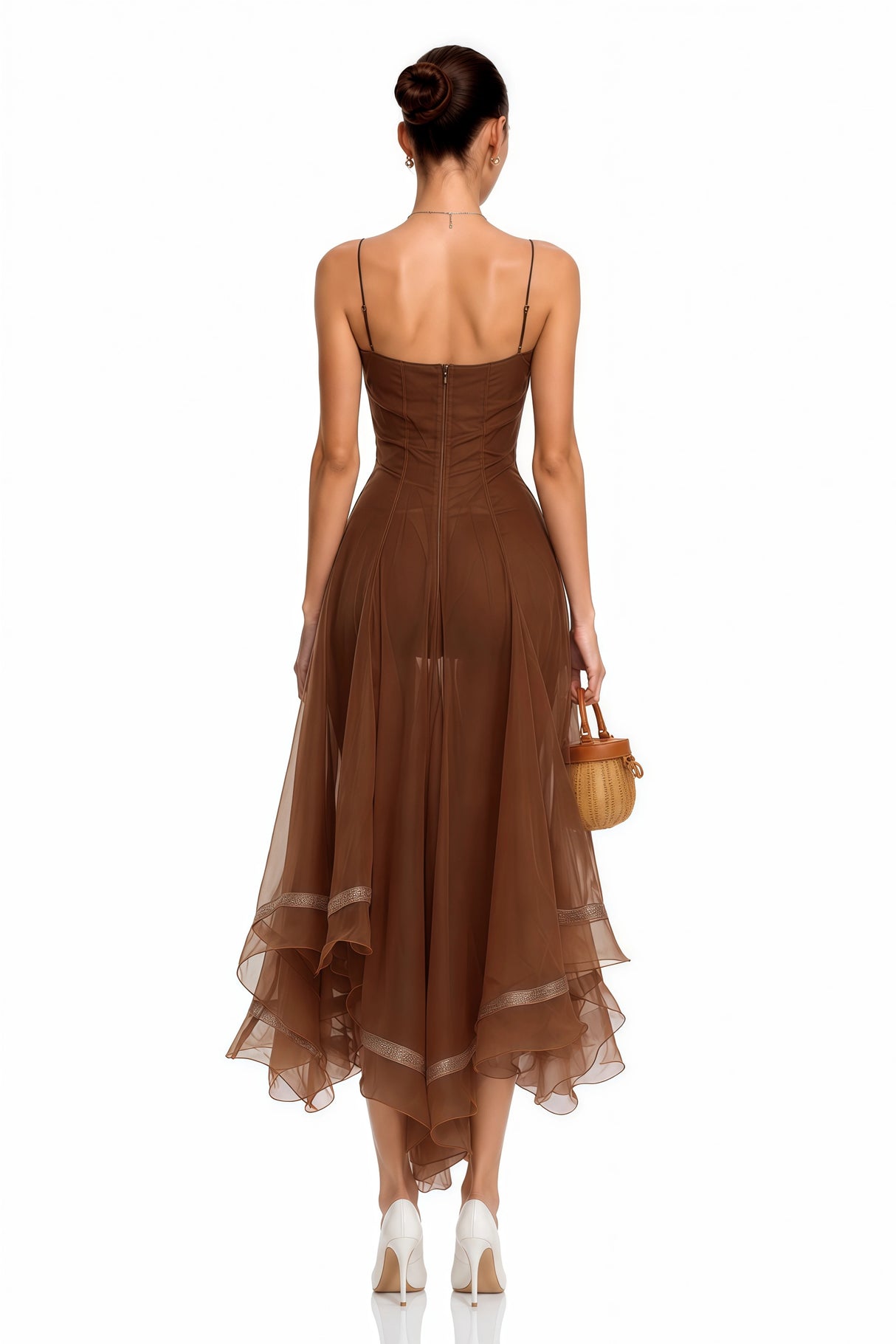 Nuria Rust Brown Asymmetrical Midi Dress