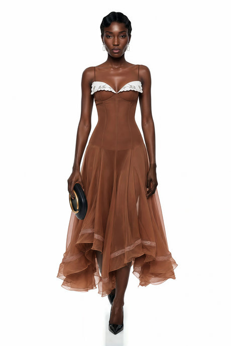 Armanda Midi Dress Rust Brown Asymmetrical