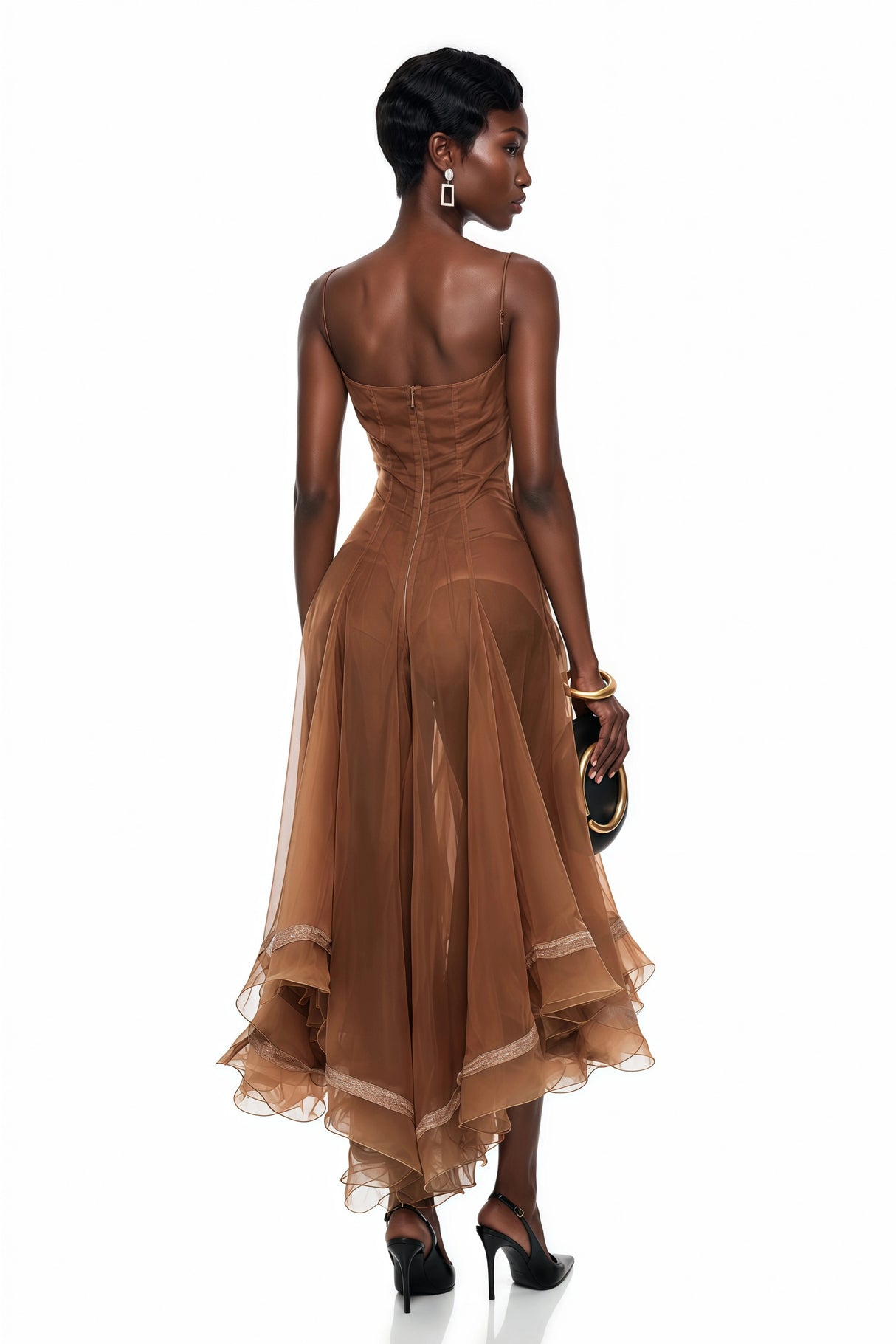 Nuria Rust Brown Asymmetrical Midi Dress