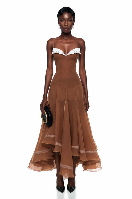 Armanda Midi Dress Rust Brown Asymmetrical