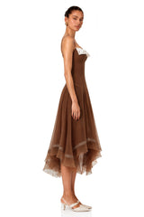 Nuria Rust Brown Asymmetrical Midi Dress
