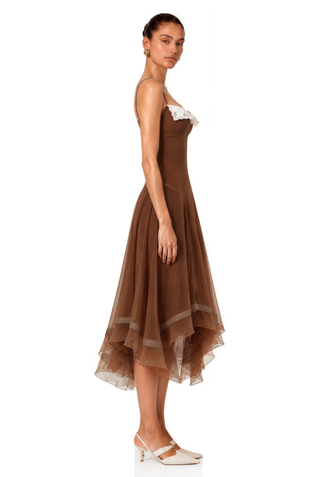Filippa Midi Dress Rust Brown Asymmetrical