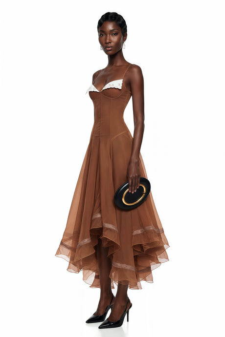 Armanda Midi Dress Rust Brown Asymmetrical