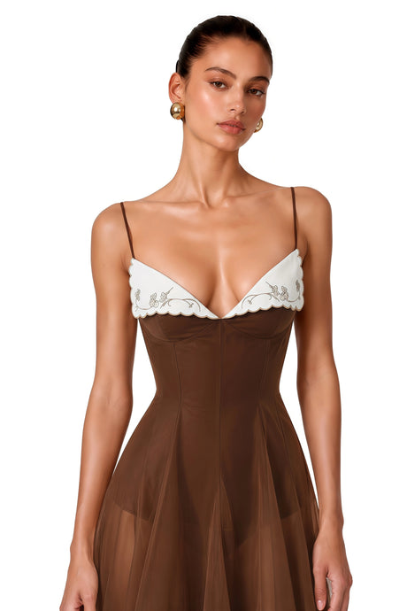 Filippa Midi Dress Rust Brown Asymmetrical