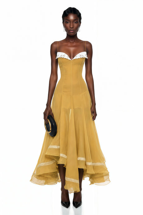 Pasqualina Midi Dress Yellow Asymmetrical