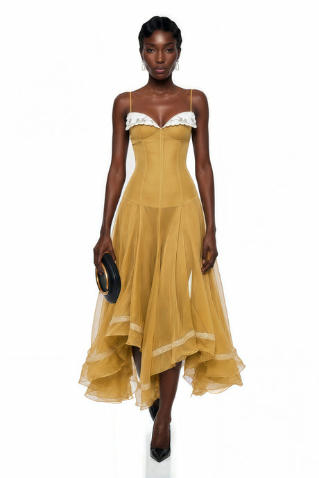 Pasqualina Midi Dress Yellow Asymmetrical