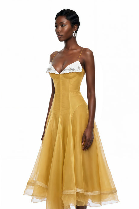 Pasqualina Midi Dress Yellow Asymmetrical