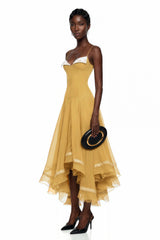 Nuria Yellow Asymmetrical Midi Dress