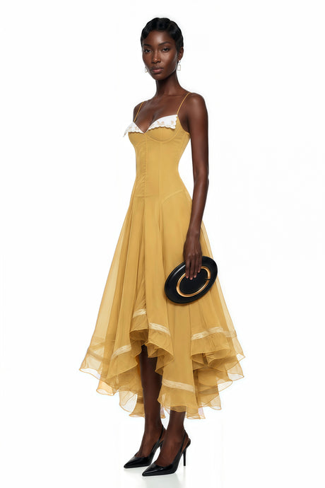 Pasqualina Midi Dress Yellow Asymmetrical
