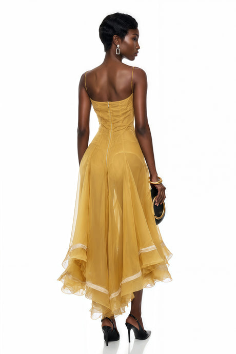 Pasqualina Midi Dress Yellow Asymmetrical