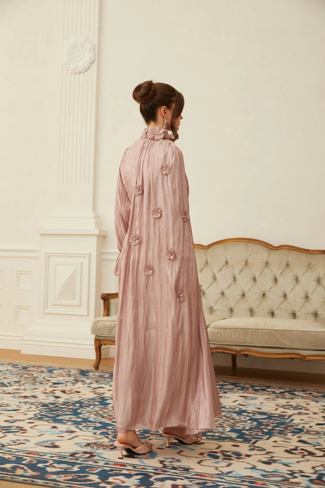 Kaylie Maxi Dress Pink Floral Pleated Cape